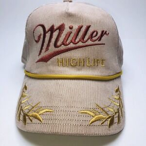 Miller High Life Beer Rope Trucker Snapback Hat Cap Retro 80's Tan Corduroy New